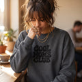 ChalkboardxChaos charcoal grey crewneck sweatshirt with black retro bubble lettering reading Cool Moms Club