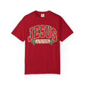 ChalkboardxChaos red Comfort Colors 1717 graphic tee with vintage Jesus Is the Reason for the Season Christmas print